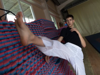 Adrián Vicente, a principios de julio durante un entrenamiento en el centro de tecnificación de Murcia.