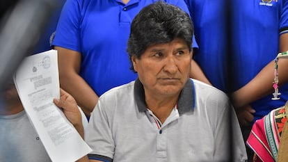 Evo Morales expresidente de Bolivia durante una conferencia de prensa en Cochabamba, Bolivia, el 8 de octubre de 2024.