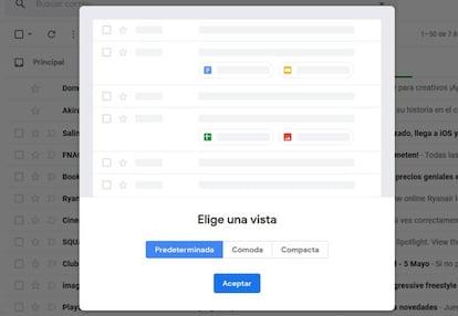 Cambiar la densidad de Gmail es bien sencillo. Podréis elegir fácilmante vuestra opción preferida.