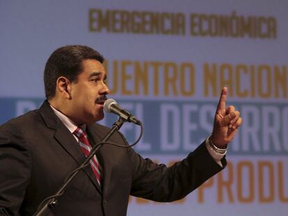 El presidente Nicolás Maduro en un encuentro con empresarios en Caracas.