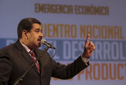 El presidente Nicolás Maduro en un encuentro con empresarios en Caracas.