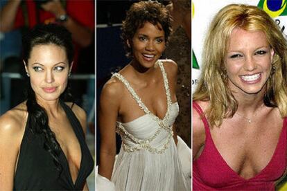 Fotos de archivo de Angelina Jolie, Halle Berry y Britney Spears (de izq. a dcha.).