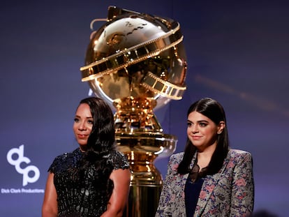 American actresses Selenis Leyva (left) and Mayan Lopez announce the nominations for the 80th Golden Globe Awards on Monday in Los Angeles.