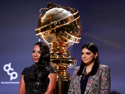 American actresses Selenis Leyva (left) and Mayan Lopez announce the nominations for the 80th Golden Globe Awards on Monday in Los Angeles.