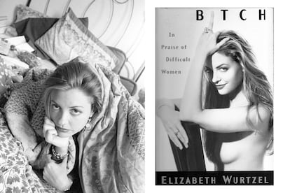 Wurtzel en 1994 y en la portada de su libro Bitch, editado en 1998.