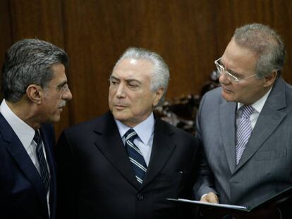 Juc&aacute;, Temer e Renan, no Senado.