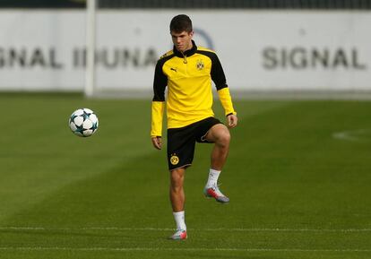 Pulisic, durante un entrenamiento del Borussia Dortmund.