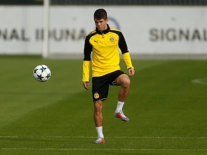 Pulisic, durante un entrenamiento del Borussia Dortmund.