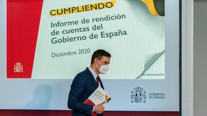 Pedro Sánchez, durante su comparecencia este martes en La Moncloa.