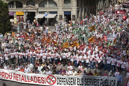 Cabecera de la manifestación, ayer en Barcelona.