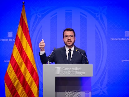 Pere Aragonès en la rueda de prensa posterior al Consell Executiu de hoy.