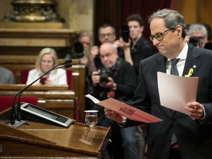 Quim Torra, abans d'iniciar el seu discurs en la segona sessió d'investidura.