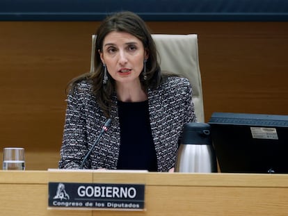 La ministra de Justicia, Pilar Llop, este jueves durante una comparecencia en la Comisión de Justicia del Congreso.