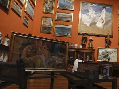 El estudio de Joaqu&iacute;n Sorolla, en su casa museo, con el &uacute;ltimo cuadro que pint&oacute;. 