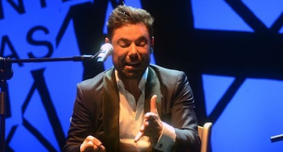 El cantaor Miguel Poveda, durante la última gala de la 53 edición del Festival Internacional del Cante de las Minas.