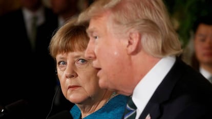 Angela Merkel y el presidente Donald Trump durante su encuentro en Washington. 
