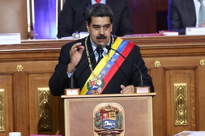 Nicolás Maduro, este lunes durante su intervención ante la Asamblea Nacional Constituyente. 
 