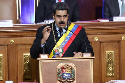 Nicolás Maduro, este lunes durante su intervención ante la Asamblea Nacional Constituyente. 
 