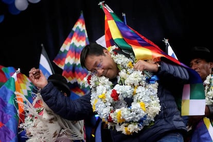 El candidato del MAS de Evo Morales, Luis Arce, durante un mitin en El Alto.