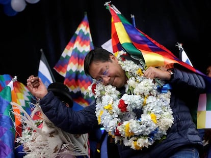 El candidato del MAS de Evo Morales, Luis Arce, durante un mitin en El Alto.