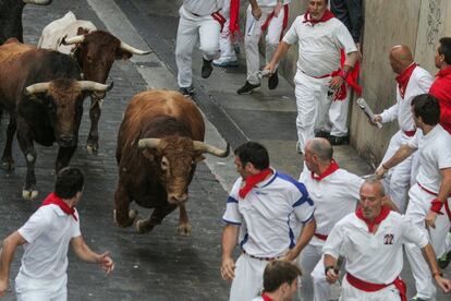 Los toros de Jandilla en Santo Domingo durante el encierro.