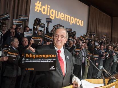 Josep Gonz&aacute;lez, presidente de Pimec, ayer en el acto reivindicativos de los peque&ntilde;os empresarios en Barcelona.