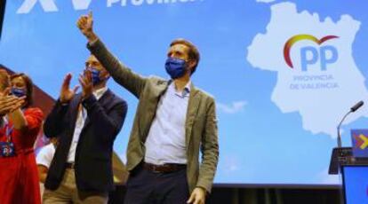 El presidente del Partido Popular, Pablo Casado, clausura el XV Congreso del PP de Valencia.