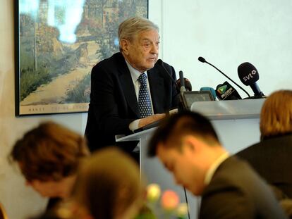 El inversor George Soros, ayer durante su intervención en el Foro de Davos.