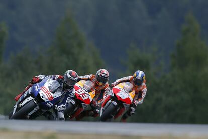 Lorenzo, Márquez y Pedrosa.