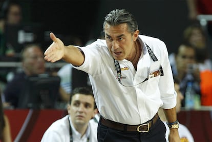 Sergio Scariolo, durante el partido del sábado ante Grecia.