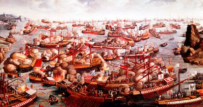 Cuadro de la batalla de Lepanto en el Museo Nacional Marítimo de Londres.