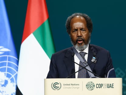 El presidente de Somalia, Hassan Sheikh Mohamud, durante la cumbre del clima en Dubái, el pasado 1 de diciembre.