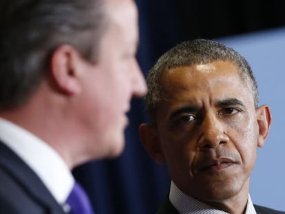 El presidente Obama durante su rueda de prensa con David Cameron.