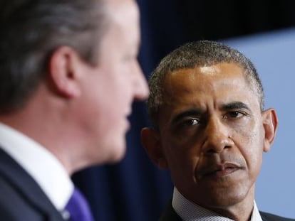 El presidente Obama durante su rueda de prensa con David Cameron.