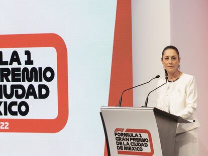 Claudia Sheinbaum, jefa de Gobierno de Ciudad de México, en una conferencia de prensa sobre la Fórmula 1 en México, en agosto de 2019.