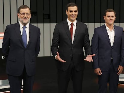 Los cuatro principales candidatos a la presidencia del Gobierno, durante su debate televisado.
