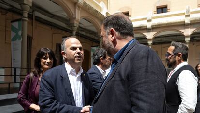 Oriol Junqueras y Jordi Turull, en un acto celebrado de Òmnium Cutural el pasado 31 de mayo.