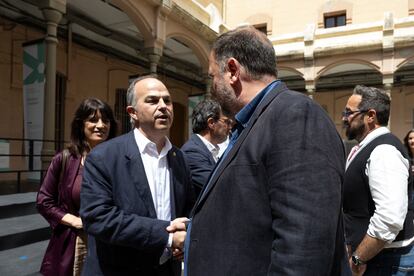 Oriol Junqueras y Jordi Turull, en un acto celebrado de Òmnium Cutural el pasado 31 de mayo.