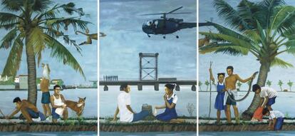 'School' (2011), óleo de K. P. Reji, artista presente en la bienal Kochi en Kerala, la primera que se celebra en India.
