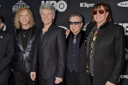 David Bryan, Jon Bon Jovi, Tico Torres y Richie Sambora, de Bon Jovi. Se reunieron solo para la ceremonia de ingreso en el Rock n Roll Hall of Fame en abril de 2018. Al Metropolitano no acudirá Richie Sambora, carismático guitarrista del grupo.