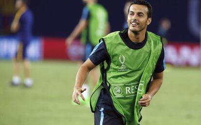 Pedro, durant l'entrenament previ al duel de la Supercopa.