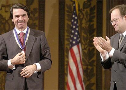 José María Aznar tras recibir, el pasado mes de enero, la medalla de oro de la Universidad de Georgetown.
