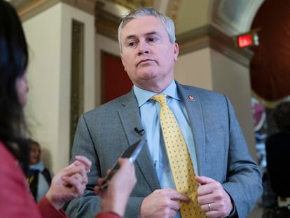 Rep. James Comer, R-Ky., talks to reporters as he walks to the House chamber, on Capitol Hill in Washington, Thursday, Jan. 12, 2023.