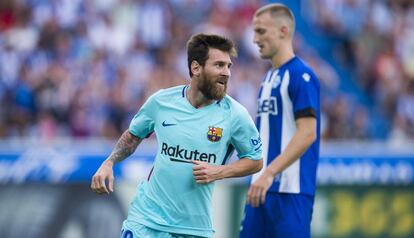 Messi celebra el segundo gol del Barcelona. 