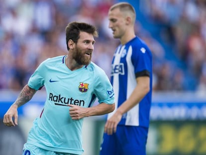 Messi celebra el segundo gol del Barcelona. 