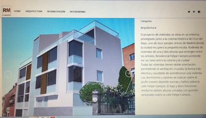Captura de pantalla de la web del estudio de Rocío Monasterio donde presenta el edificio “Residencial Felipe Campos” en el apartado de “Arquitectura” de sus proyectos