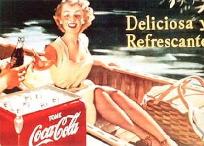 Primer cartel publicitario del refresco Coca-Cola en España en el año 1953.