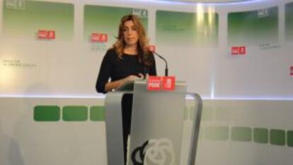 Susana Díaz, esta mañana, en la sede del PSOE andaluz.