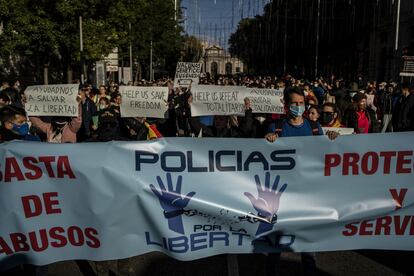 Manifestación convocada por un sindicato minoritario de policías negacionistas, el sábado pasado, en Madrid.