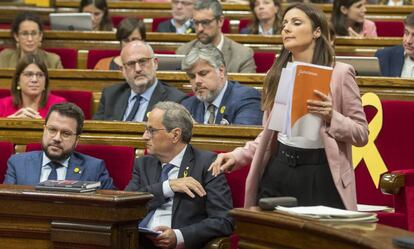 Lorena Roldán en una de sus bajadas al atril durante la moción de censura.